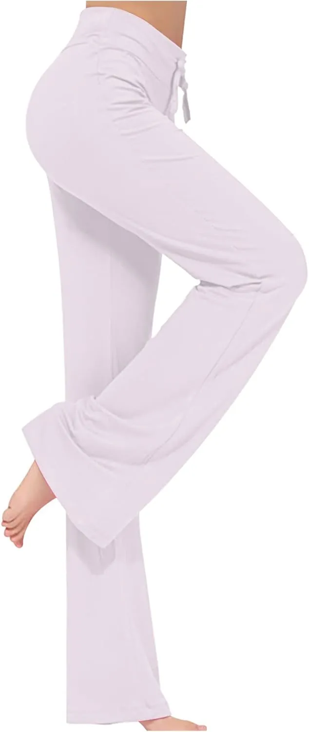 LRMQS Womens Wide Leg Yoga Leggings Drawstring Elastic High Waist Gym Sports Tights Pant Workout Casual Loose Trousers