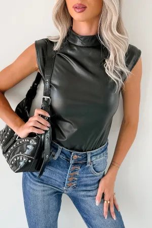 Noise Reducing Fabric Treatment Lucid Dreaming Faux Leather Mock Neck Bodysuit (Black)