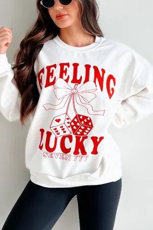 Double Chest Pocket Lucky Sevens Oversized Graphic Sweatshirt (Cream)