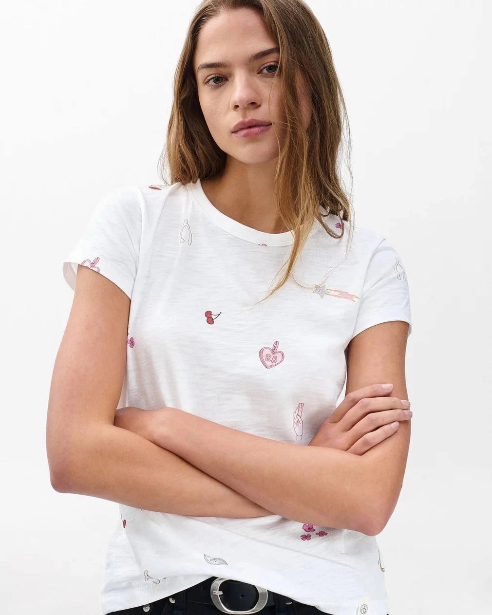 Lucky Charm Tee White Multi EcoCertified Textile RibbedHemline