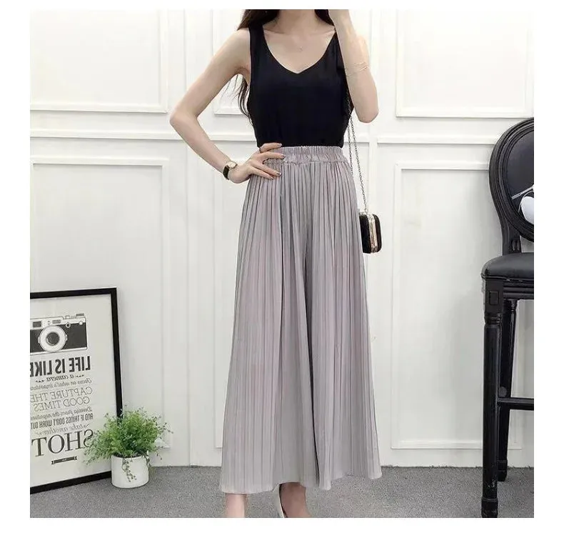 Luexco Sheer Flowy Pants Wide Leg Trousers Women