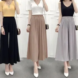 Luexco Sheer Flowy Pants Wide Leg Trousers Women