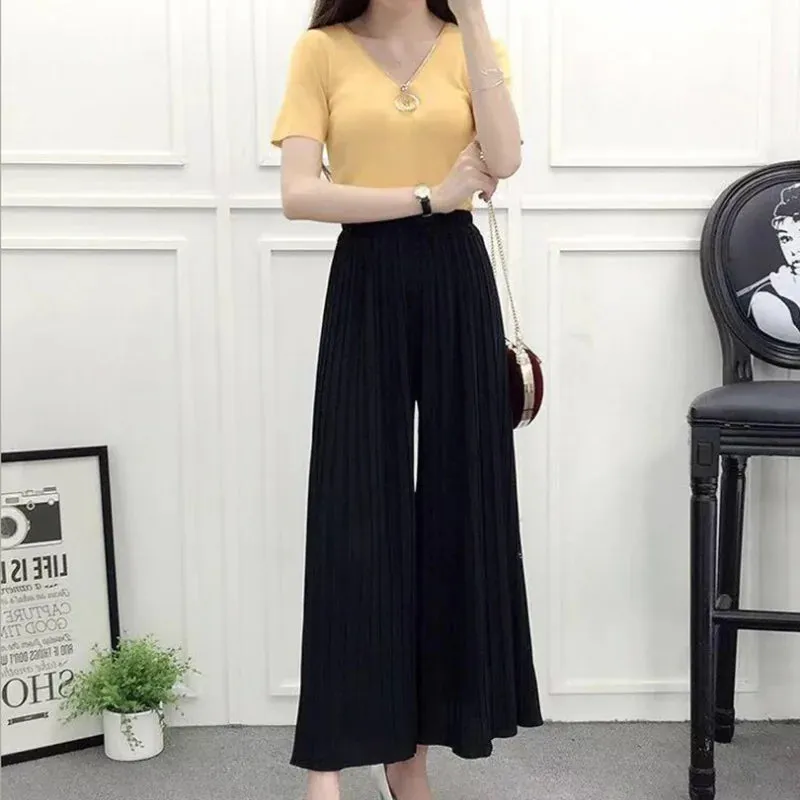 Luexco Sheer Flowy Pants Wide Leg Trousers Women
