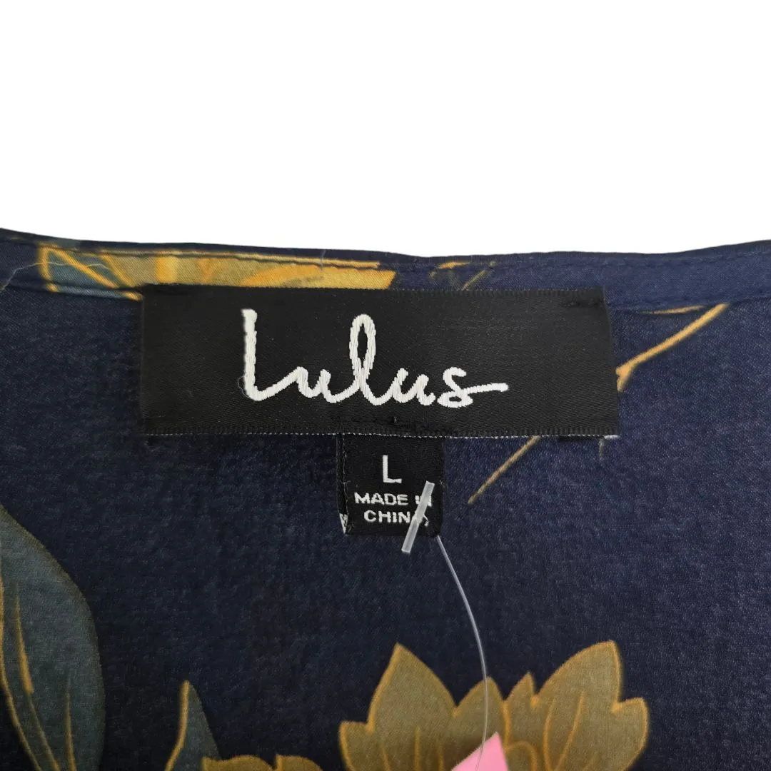 Lulus blue floral wrap dress, Size Large