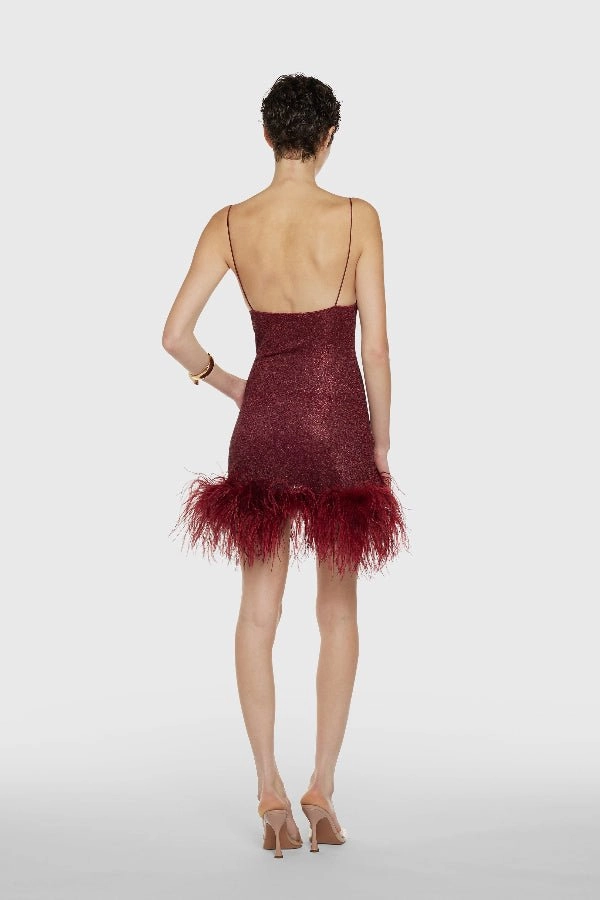 Subtle Flex Lumiere Plumage Short Dress Burgundy