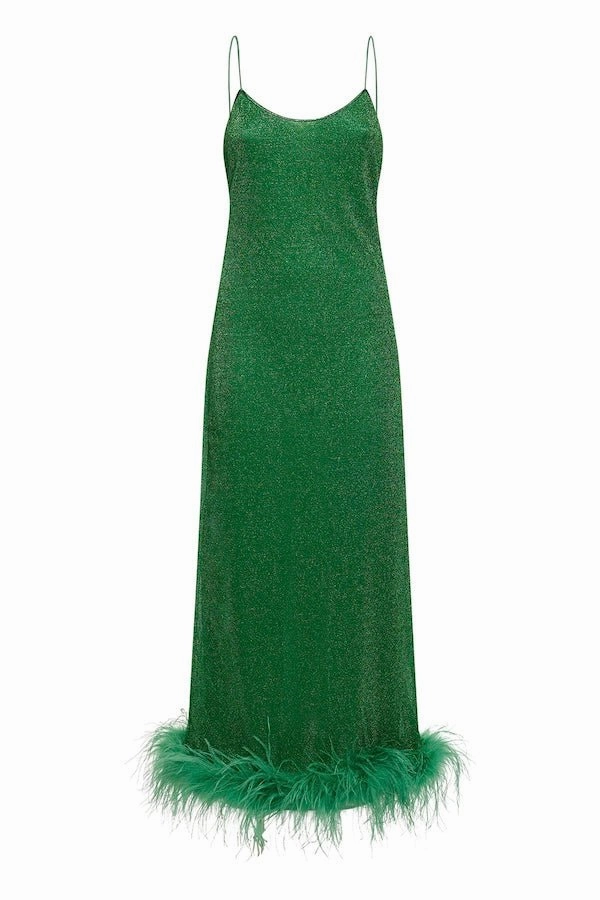 Lumiere Plumage Slip Dress Emerald Green Airy Layer