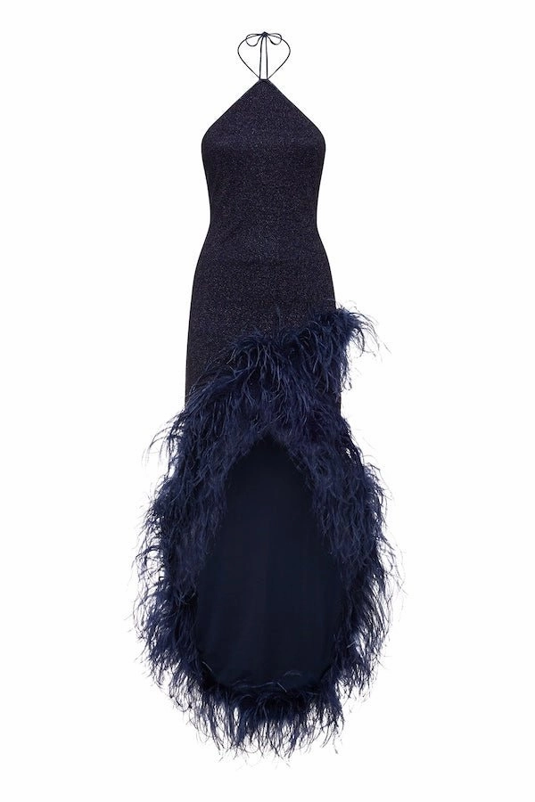 Lumiere Plumage Tulip Dress Night Blue Minimal Design Sleek Waist Design Fit