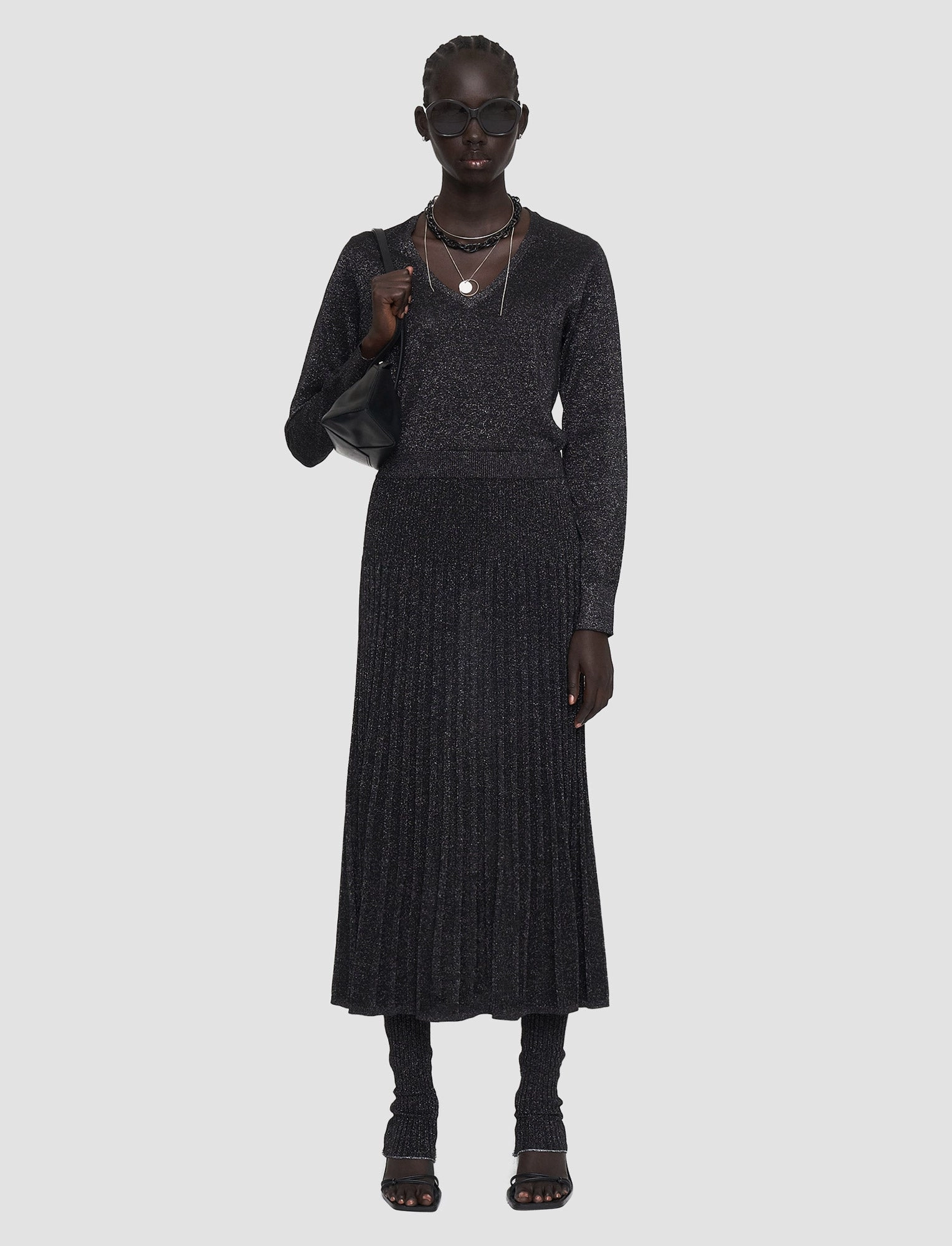 Side Pockets Lurex Knit Skirt