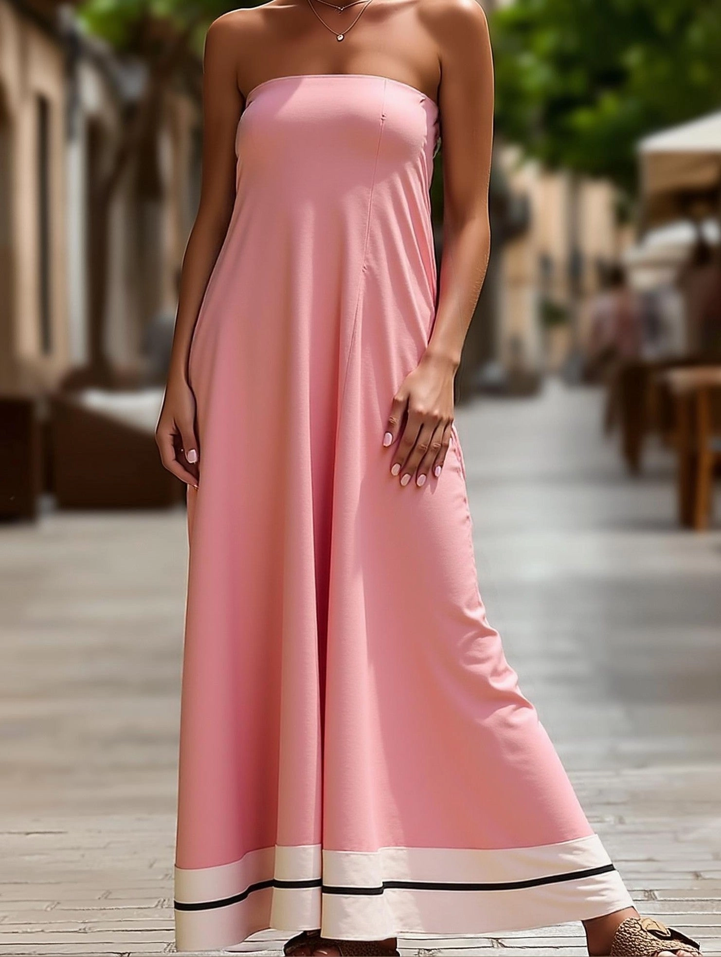 Layered-Look Summer Sexy Tube Top Printed Swing Dress ??Strapless Casual Dress