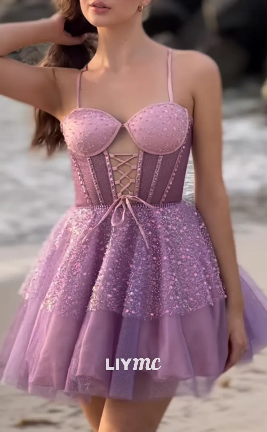 LY240 - Sweetheart Sleeveless Sparkly A-Line Short Homecoming Dress
