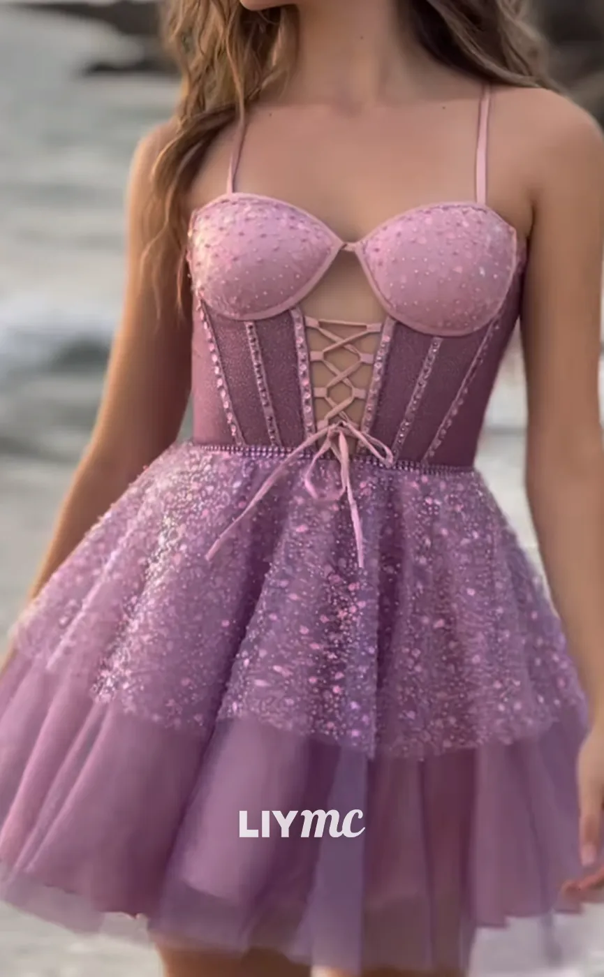 LY240 - Sweetheart Sleeveless Sparkly A-Line Short Homecoming Dress