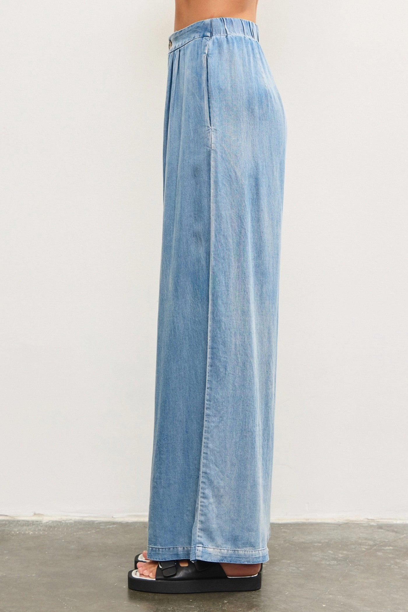 MADDIE DENIM WIDE-LEG PANTS Eco Friendly Dye Process Stain Resistant Weave