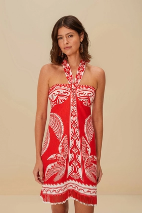 Majestic Coconut Tree Linen Mini Dress Red Feminine Comfort Move Free