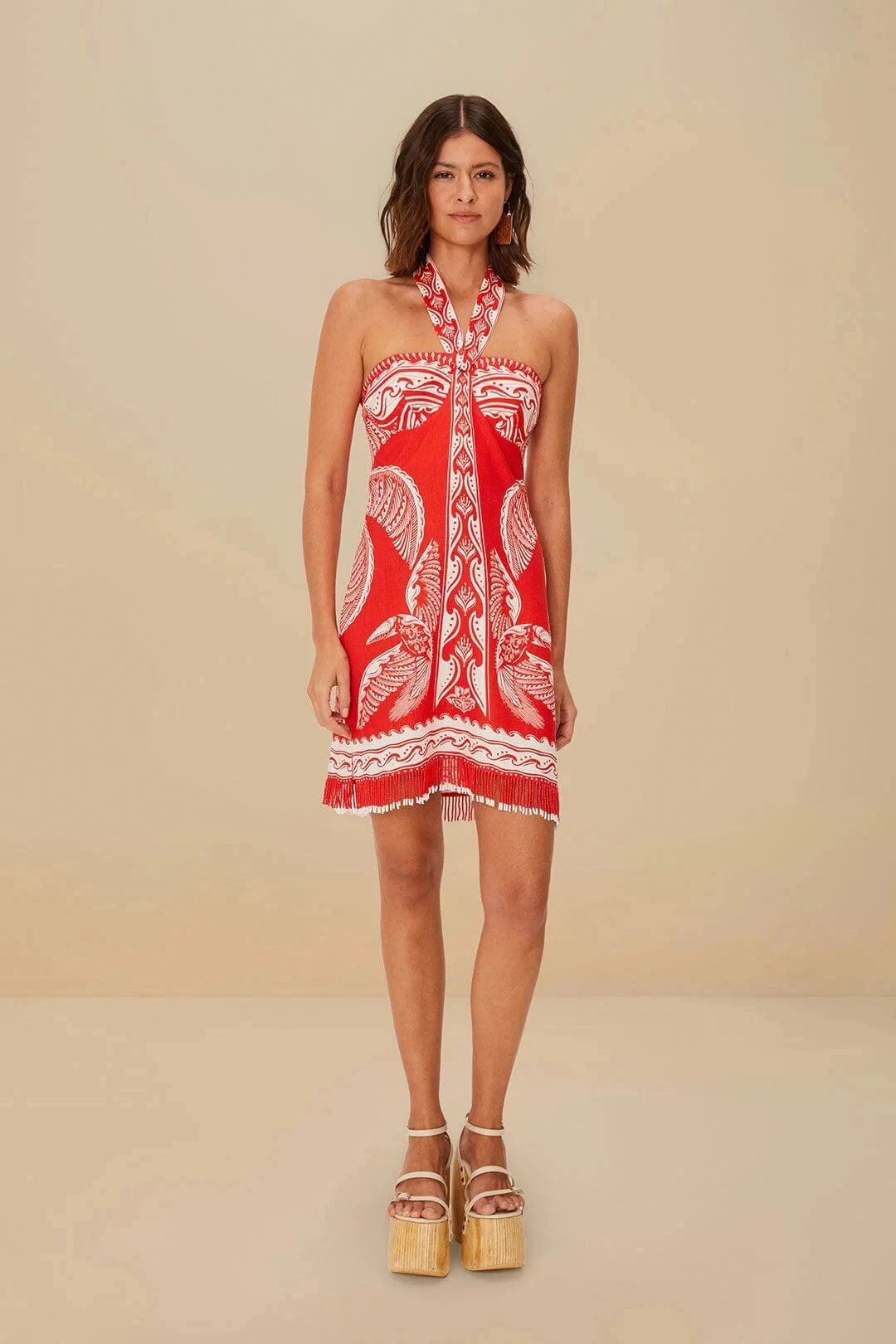 Active Moments Majestic Coconut Tree Linen Mini Dress Red