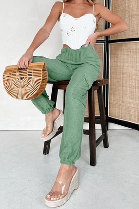 Snug Fit Breathable Style Marcelina French Terry Cargo Joggers (Olive Teal)