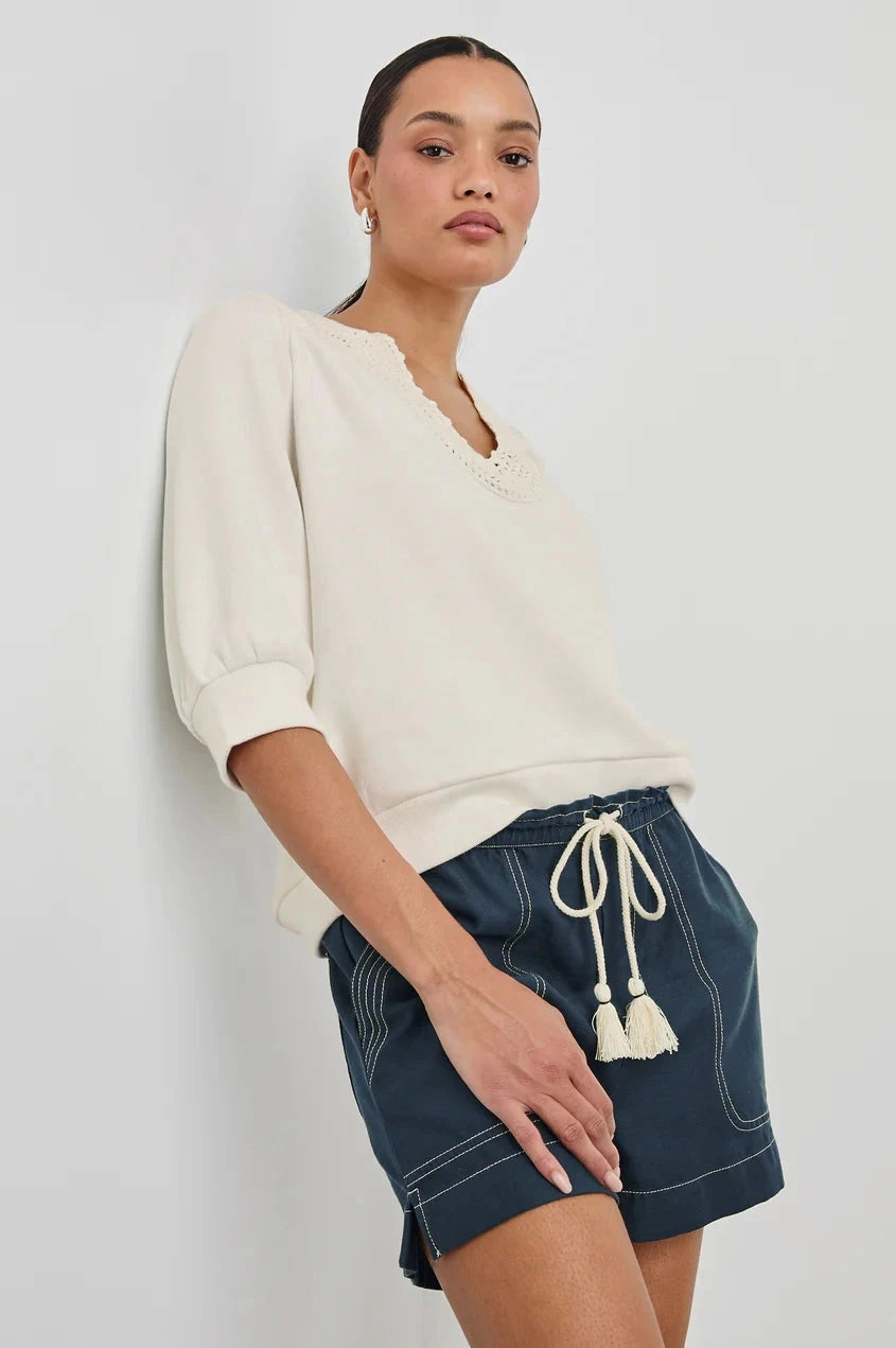 Garment Washed Softness Athletic Look Mariposa Top Ivory