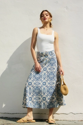 MARISSA MOSAIC BELTED MIDI SKIRT Statement Fashion Jewel Tones