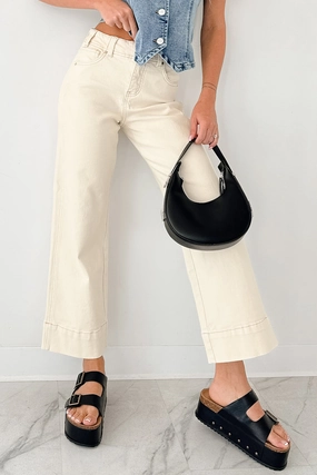 Air Circulation Essential Comfort Marlo Tummy Control Wide Crop Risen Jeans (Ivory)
