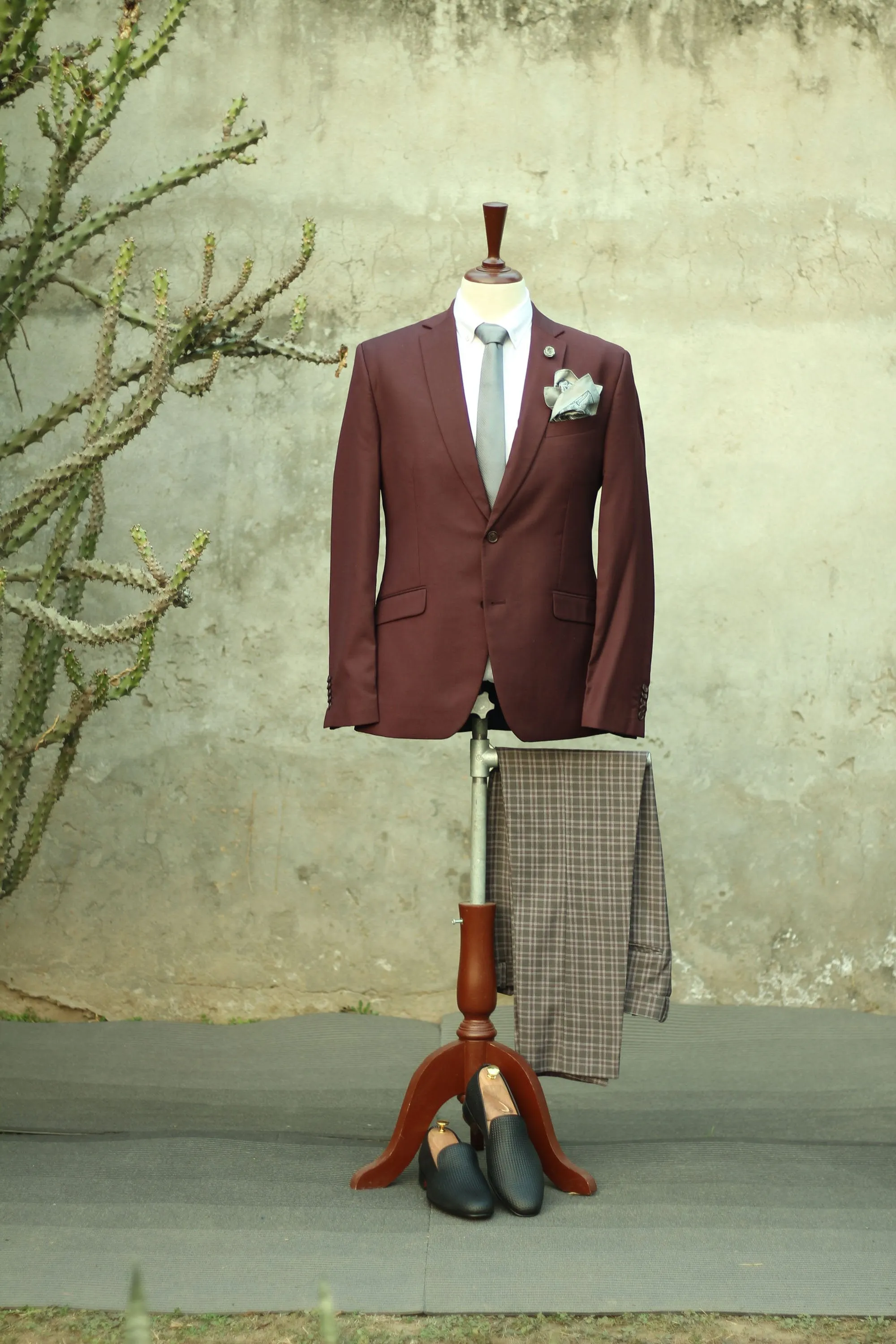 Maroon Grey Combo Suit