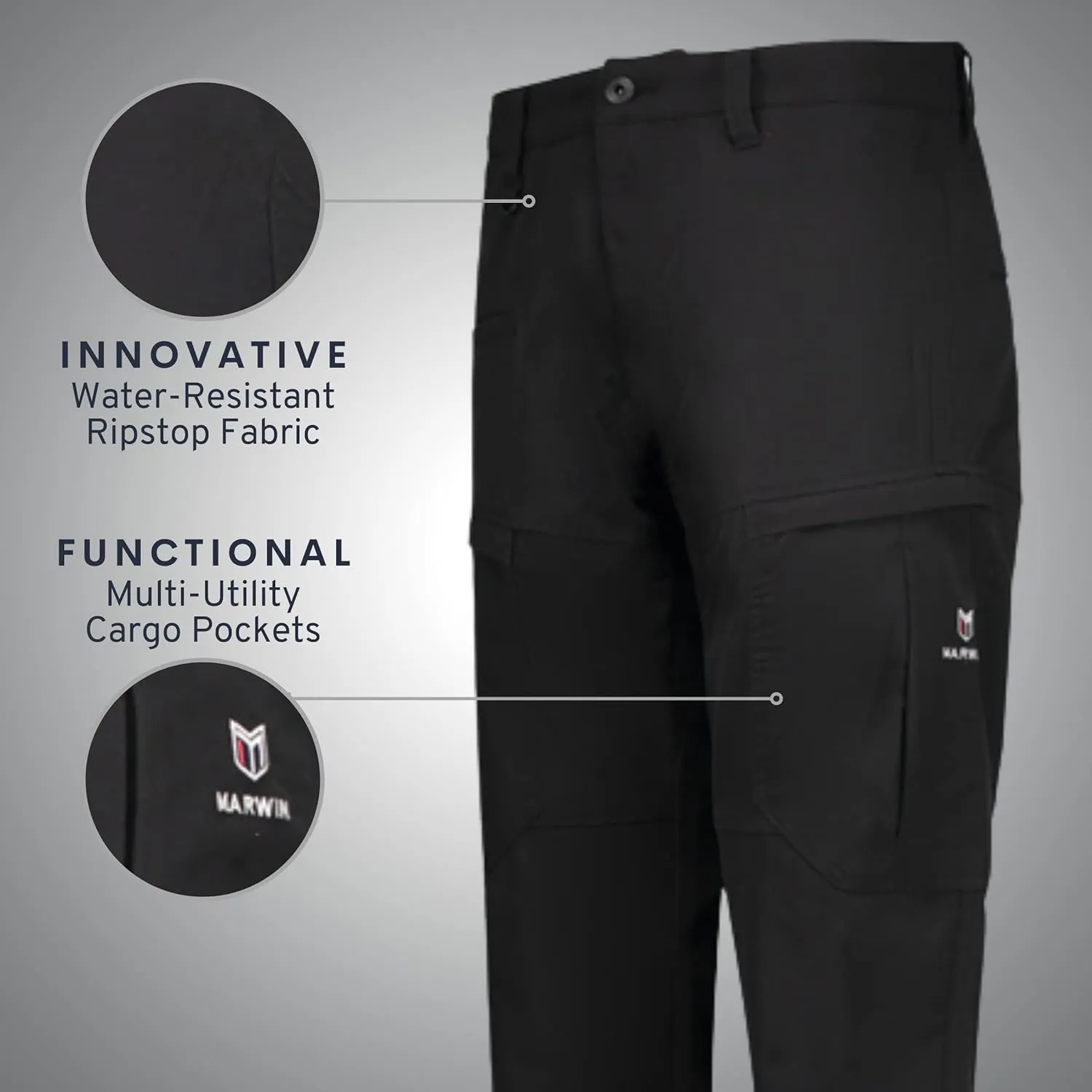 Marwin Sports Boulton Men’s Water-Resistant Zipper Cargo Pants with Multi-Utility Pockets