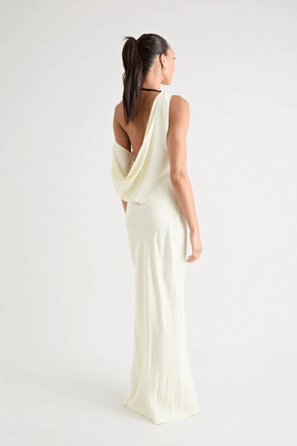 Shimmer-Finish Festive Wear Matia Gown Butter