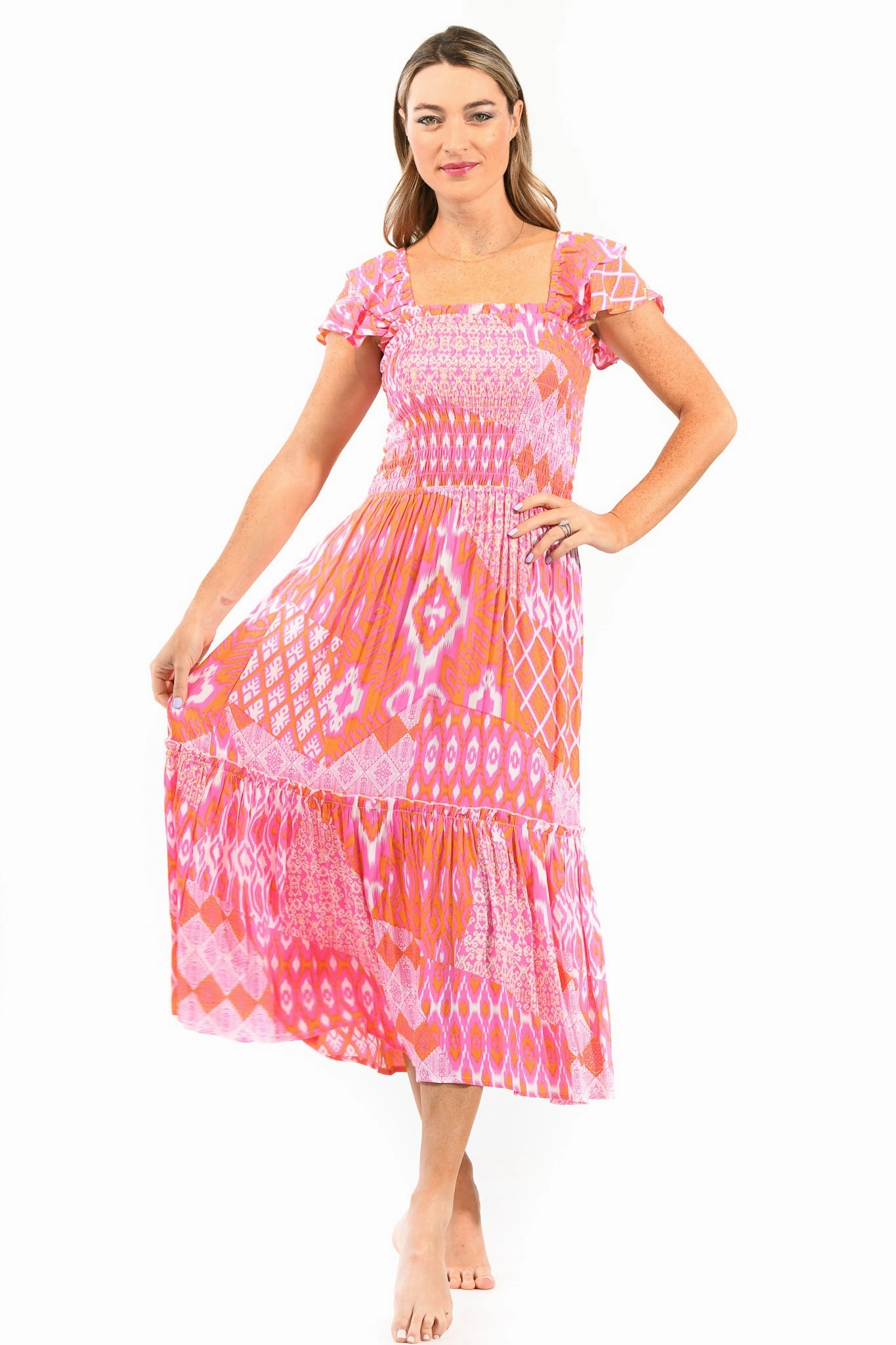 Timeless-Classic Matilda Dress / Flamingo Ikat