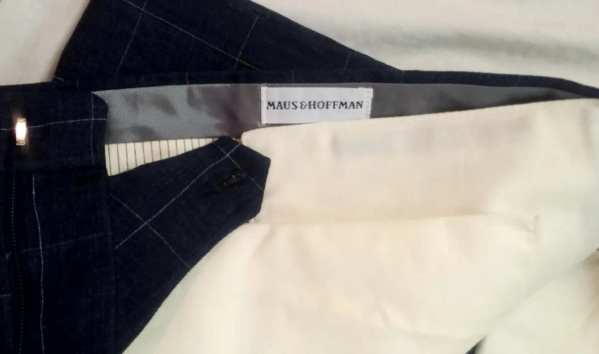 Maus&Hoffman- Navy Windowpane, Linen Pleated Trousers- size 36x31