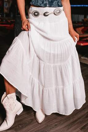 Simply Content Tiered Maxi Skirt (White) slim fit