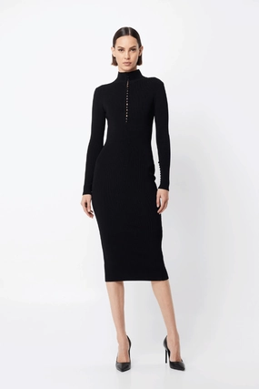 Timeless Layering Drape Wave Mayfair Long Sleeve Midi Black
