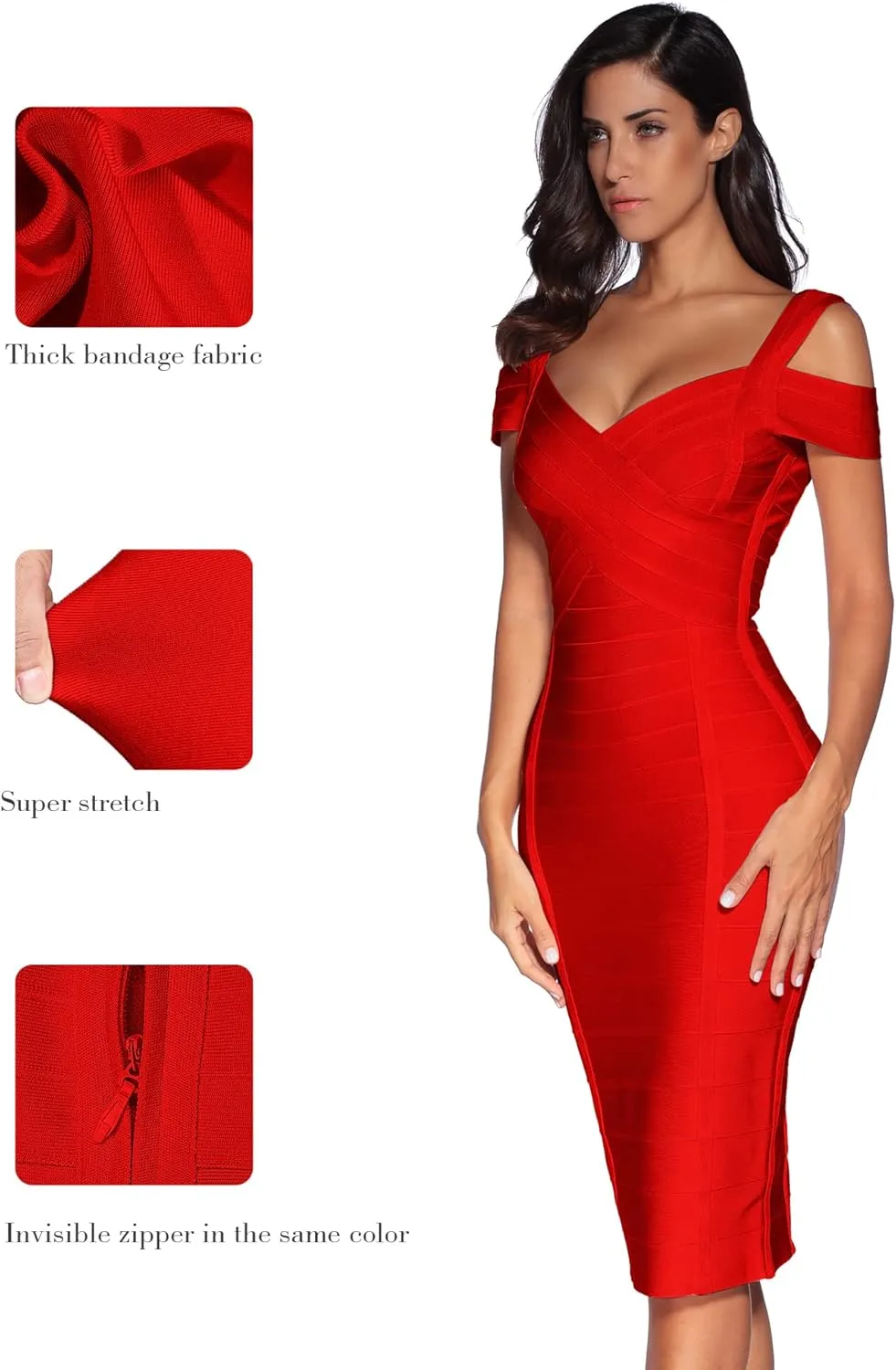 meilun Cold Shoulder Bandage Bodycon Dress for Women Wedding Guest Dress Birthday Party Event Dress