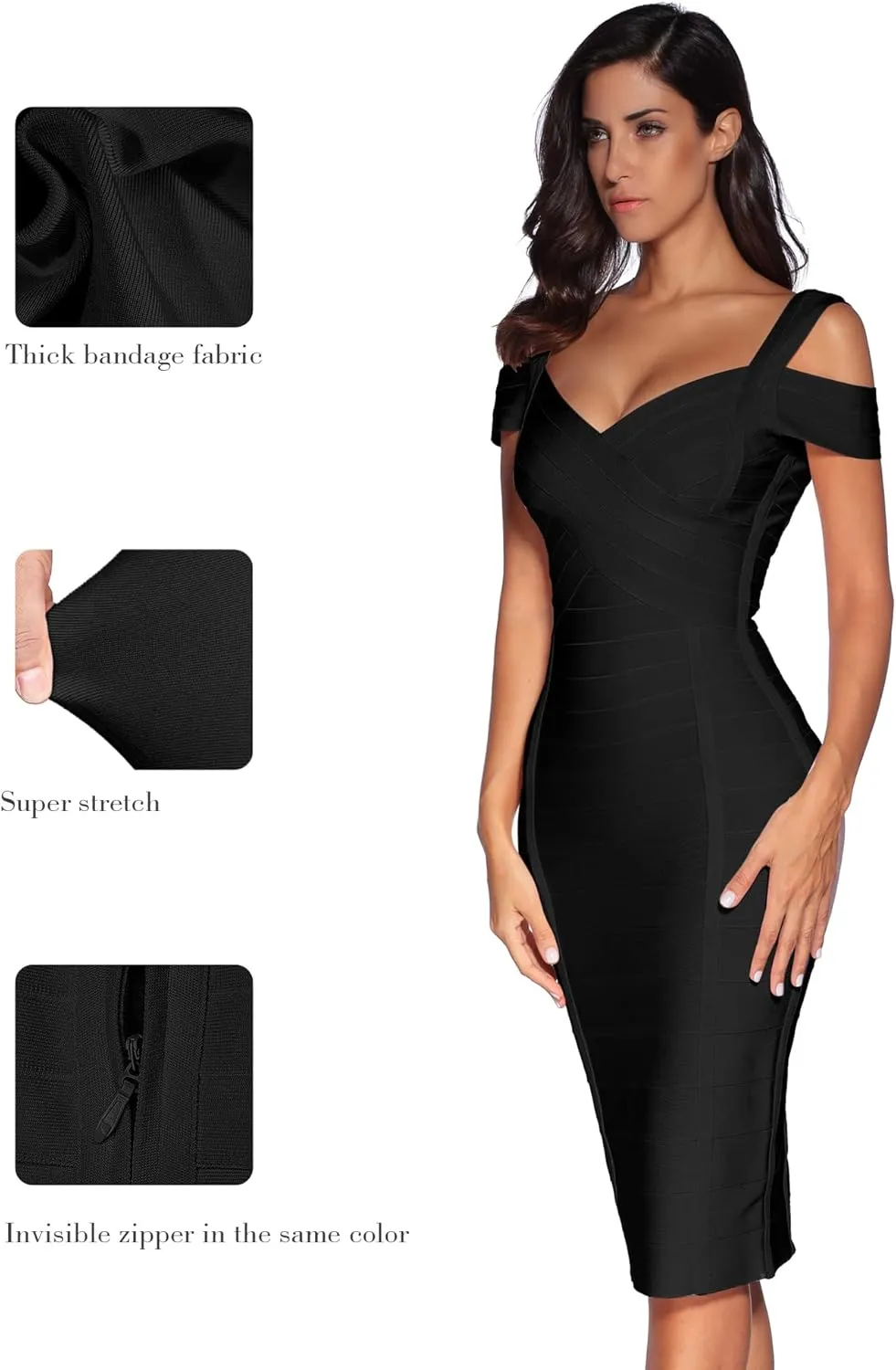 meilun Cold Shoulder Bandage Bodycon Dress for Women Wedding Guest Dress Birthday Party Event Dress