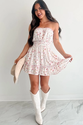 Melt Into Me Strapless Floral Mini Dress (Pink Multi) Cozy and Comfortable Tasteful Detail