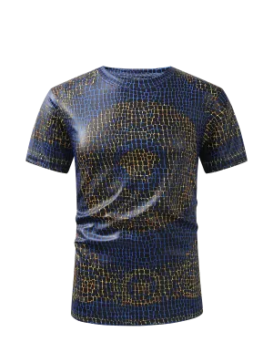 Men PREMIERE SLIM FIT Short Sleeve T SHIRT BLACK BLUE GOLD REPTILE CROCODILE SKIN PRINT Designer Shirt