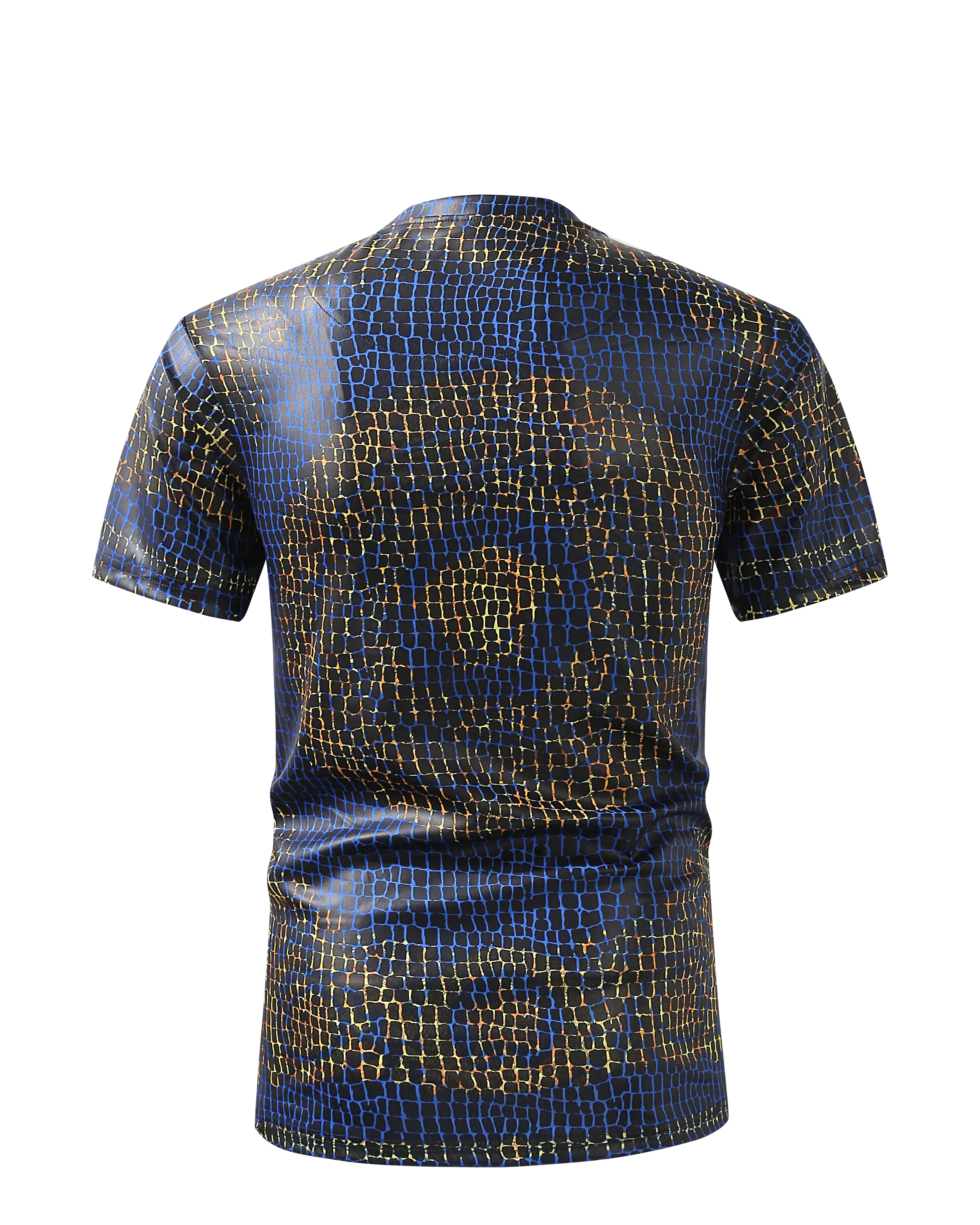 Men PREMIERE SLIM FIT Short Sleeve T SHIRT BLACK BLUE GOLD REPTILE CROCODILE SKIN PRINT Designer Shirt