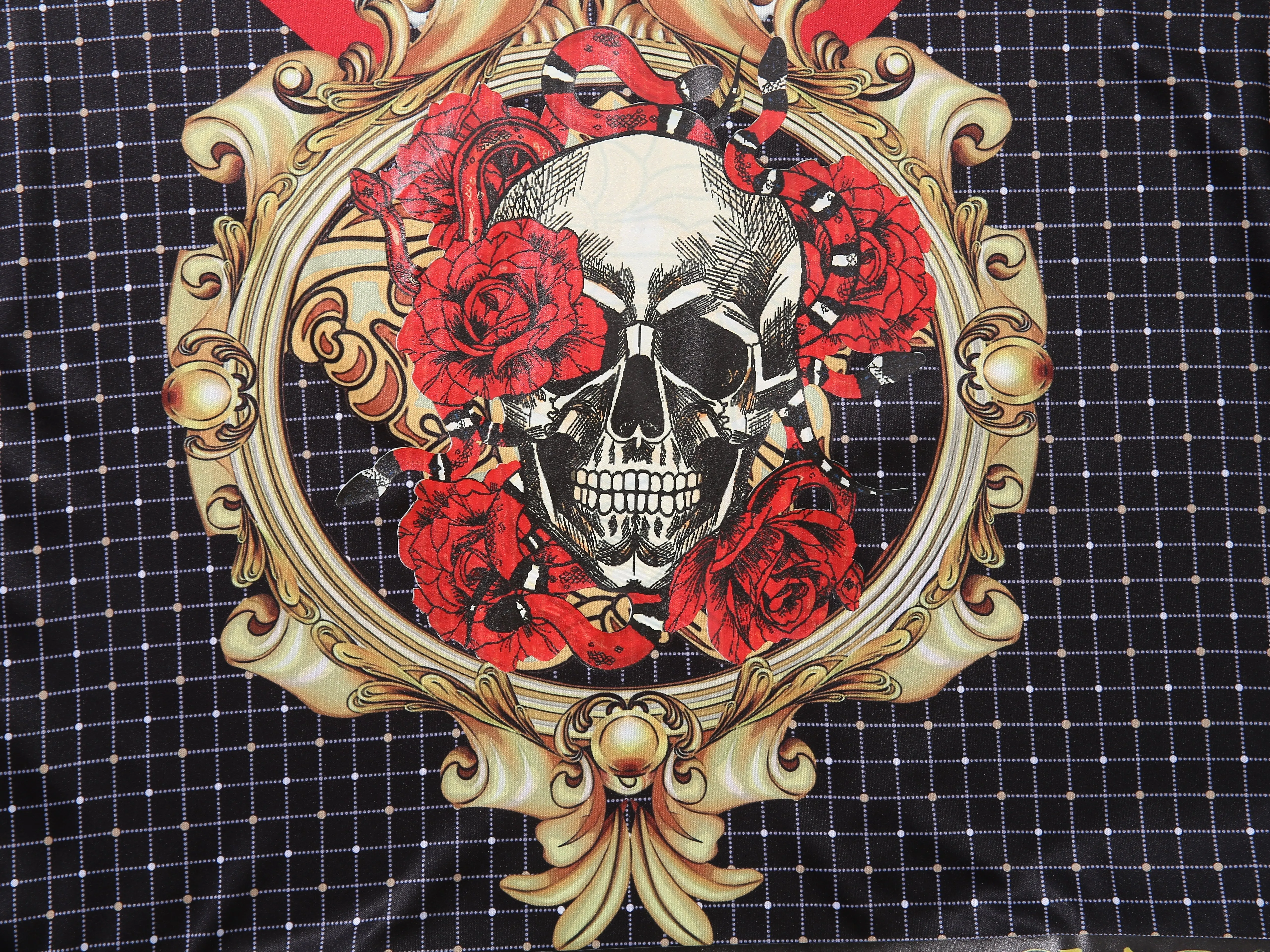 Men PREMIERE SLIM FIT Short Sleeve T SHIRT BLACK RED SKULL ROSE CHAIN PRINT Designer Shirt