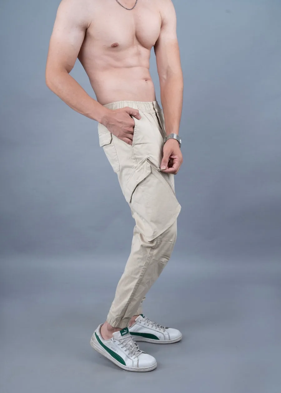 Men Regular Fit Cargo Jogger - Beige