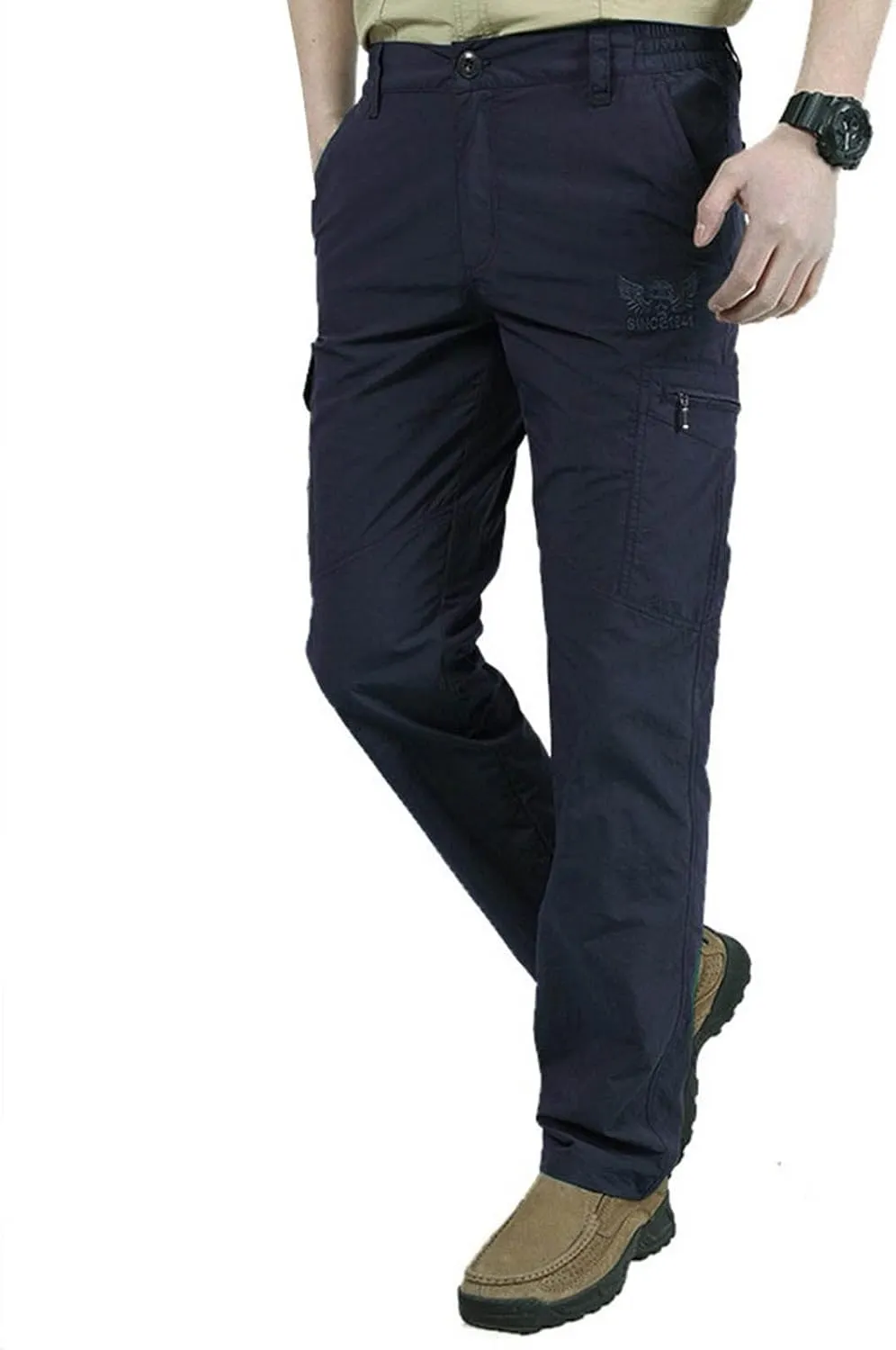 Men's Athletic Pants Casual Stylish Buckle Zipper Solid Cargo Pants Multi Pockets Fashion Work Utility Trousers