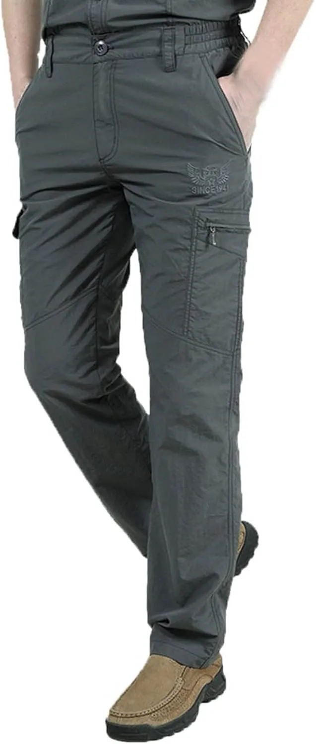 Men's Athletic Pants Casual Stylish Buckle Zipper Solid Cargo Pants Multi Pockets Fashion Work Utility Trousers