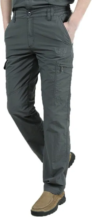 Men's Athletic Pants Casual Stylish Buckle Zipper Solid Cargo Pants Multi Pockets Fashion Work Utility Trousers