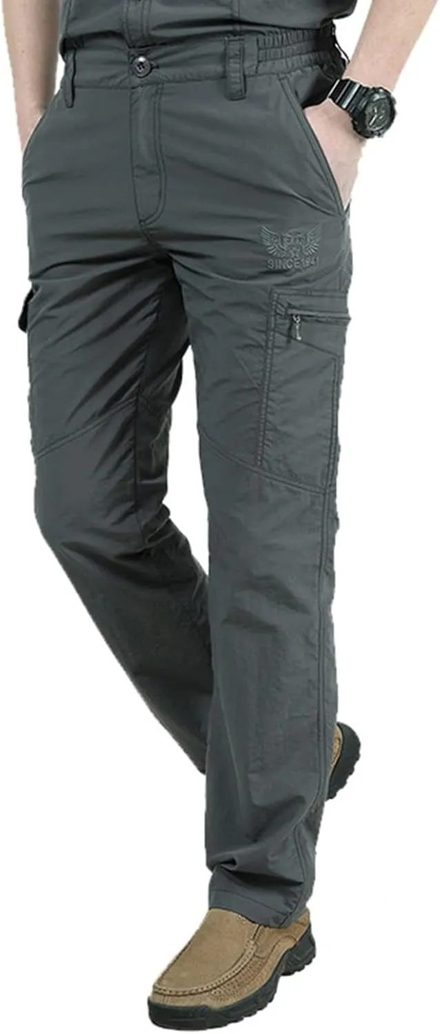 Men's Athletic Pants Casual Stylish Buckle Zipper Solid Cargo Pants Multi Pockets Fashion Work Utility Trousers