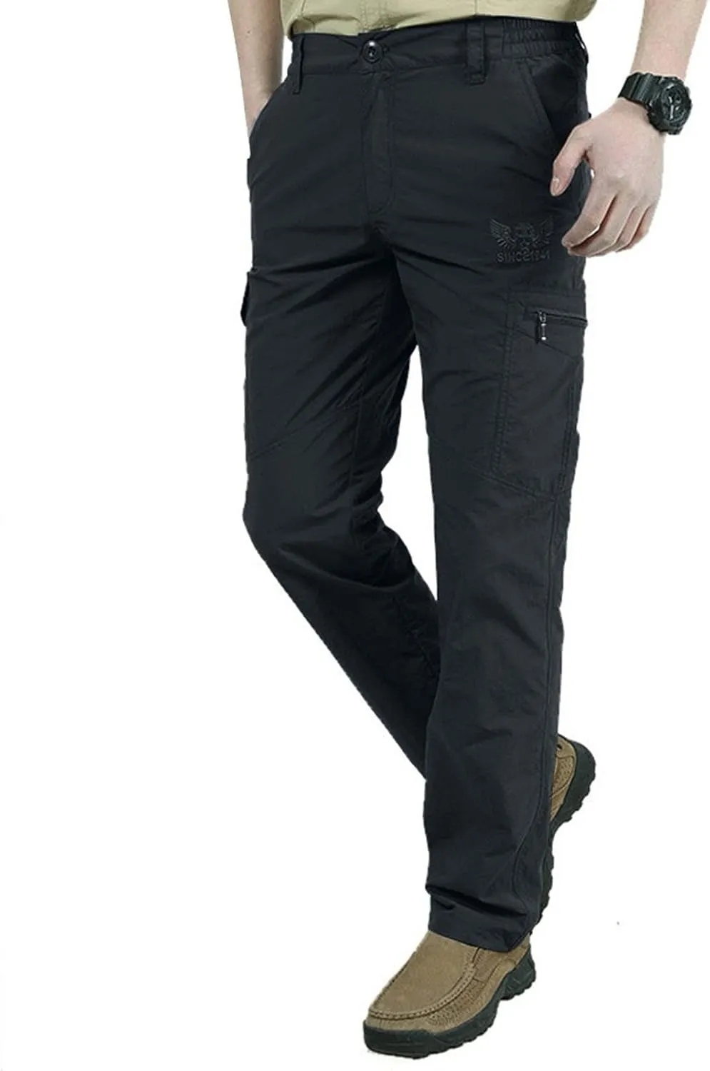 Men's Athletic Pants Casual Stylish Buckle Zipper Solid Cargo Pants Multi Pockets Fashion Work Utility Trousers