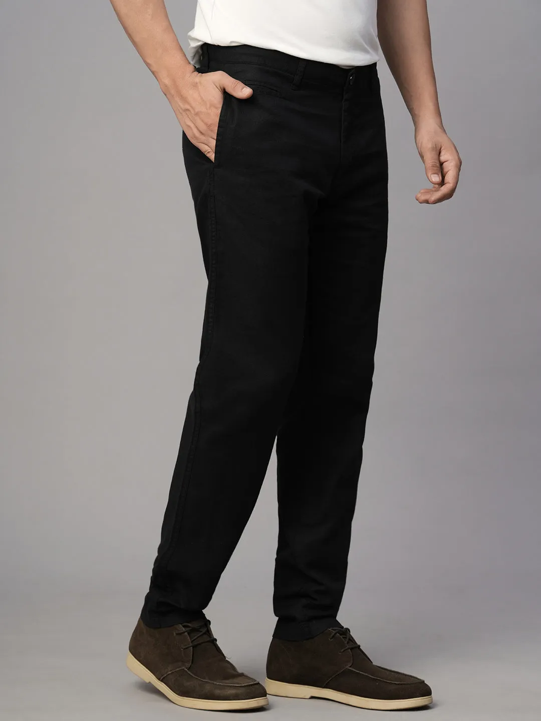 Men's Black Cotton Linen Slim Fit Pant