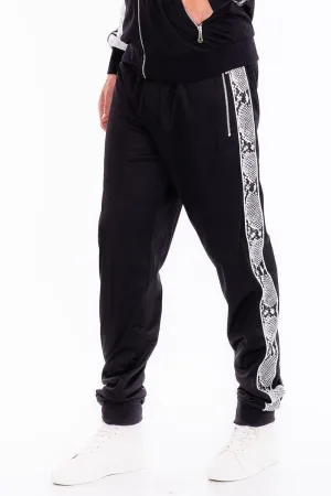 Mens Black With White Snake Side Stripe Track Pants