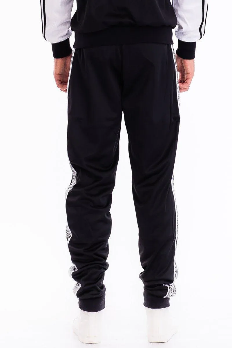 Mens Black With White Snake Side Stripe Track Pants