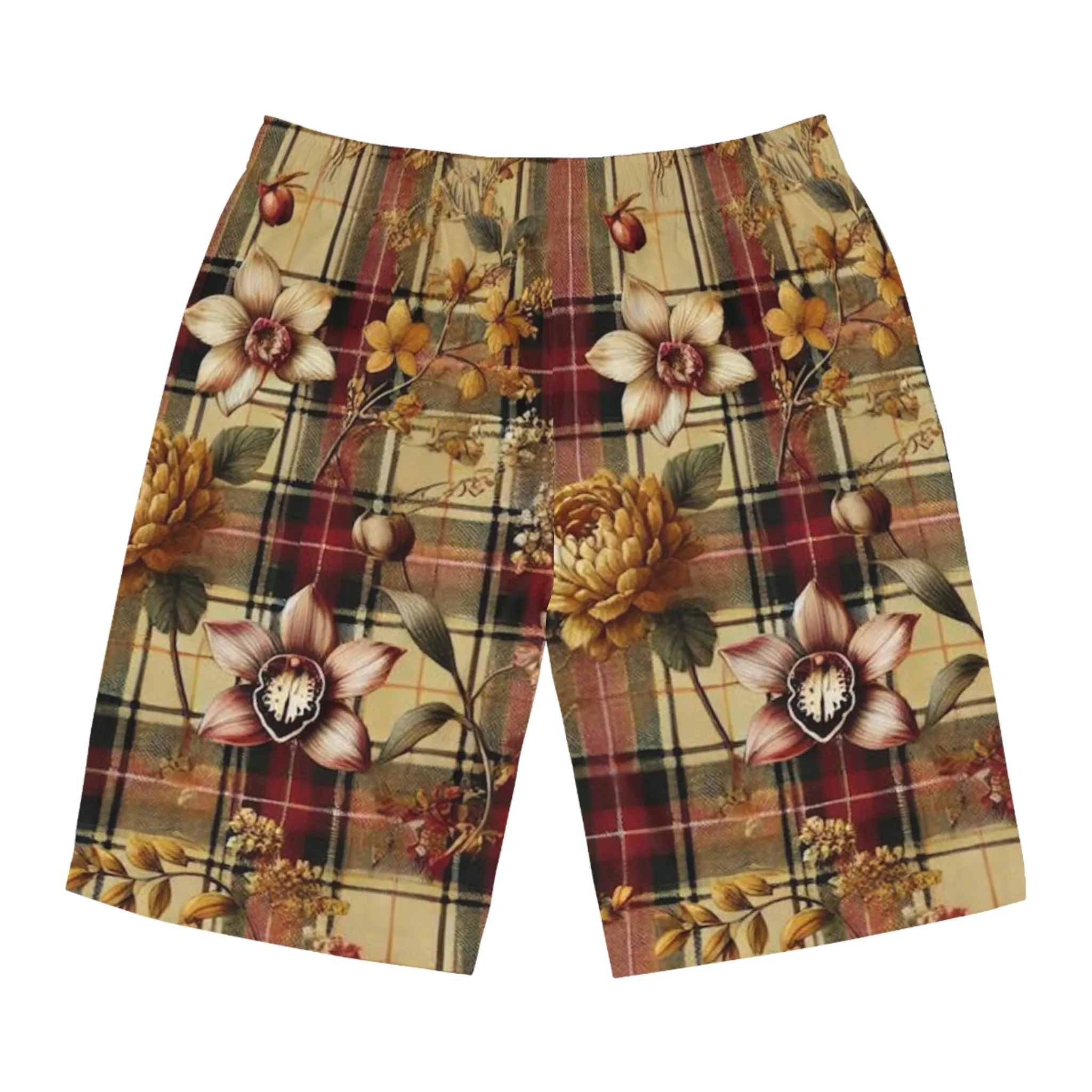 Men's Board Shorts (AOP) Harmonic Bloom Plaid Collection