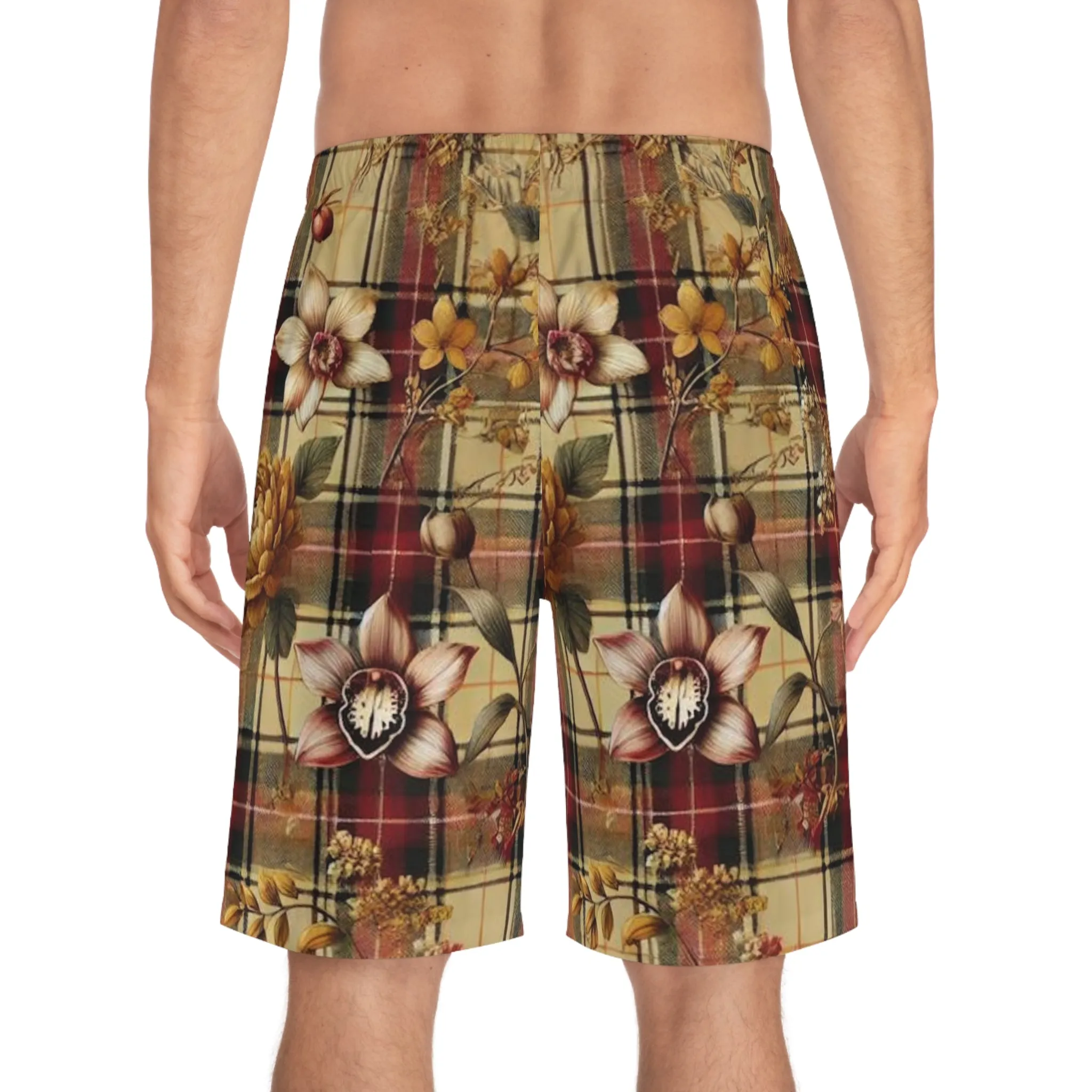 Men's Board Shorts (AOP) Harmonic Bloom Plaid Collection