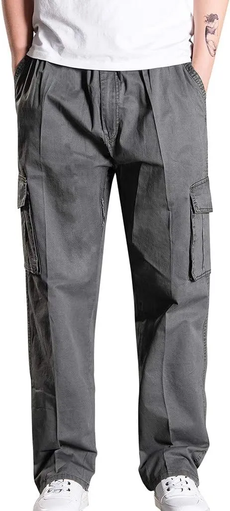 Mens Cargo Pants Baggy Ripstop Utility Work Kiking Pants Fashion Outdoor Sweatpants with Multiple Pockets