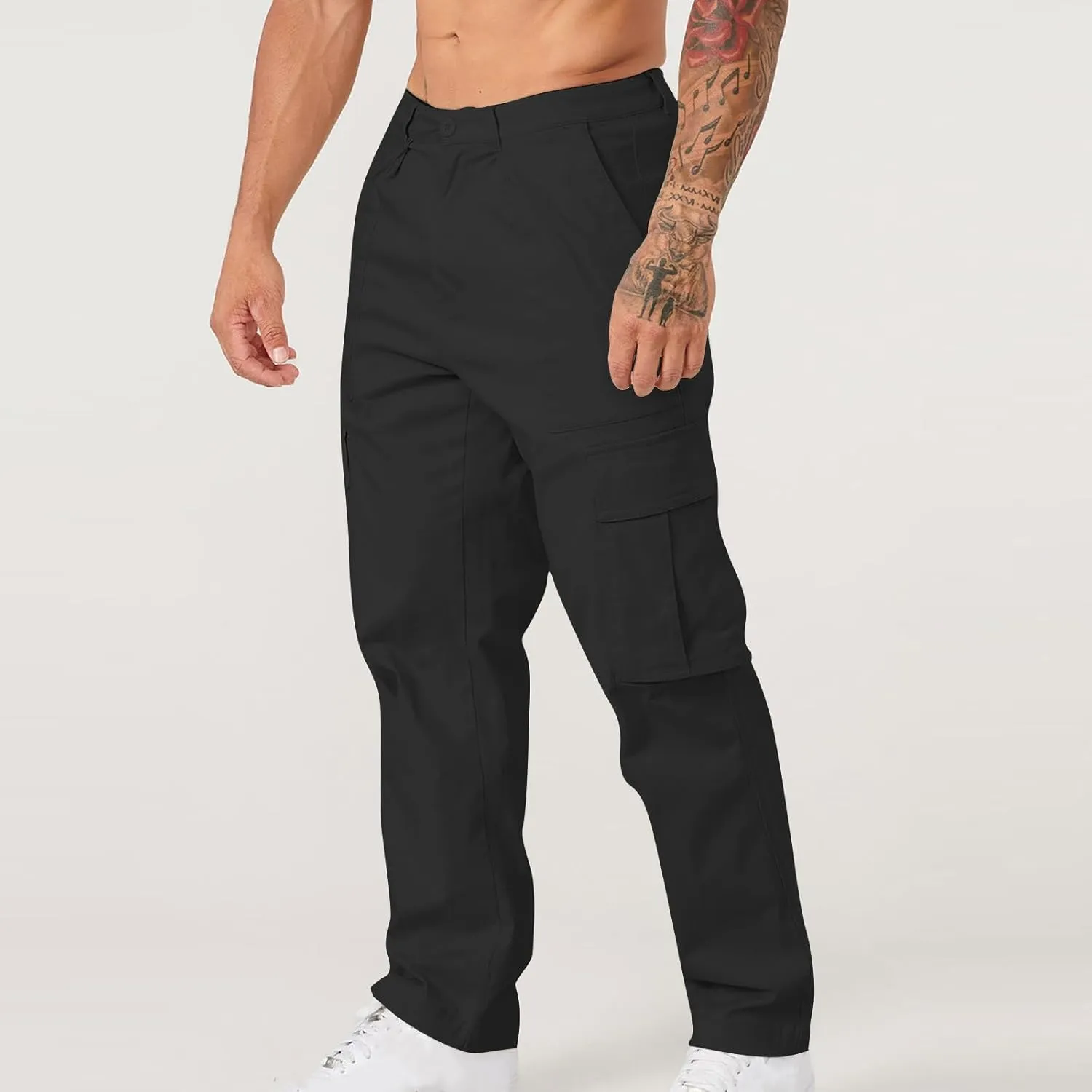 Men's Cargo Pants Casual Stretch Utility Work Button Pants Tapered Baggy Big and Tall Straight Leg Sweatpants