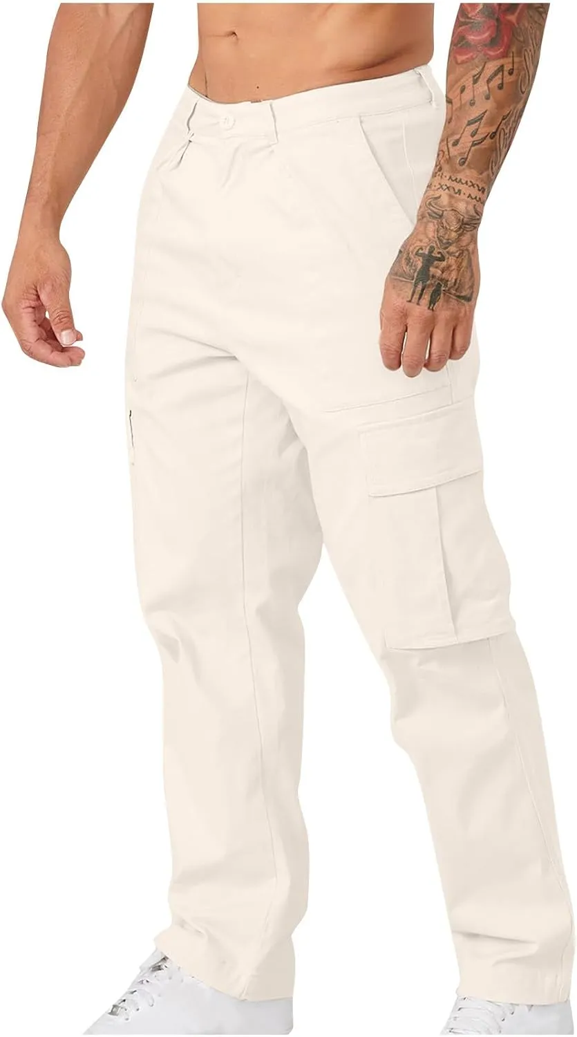 Men's Cargo Pants Casual Stretch Utility Work Button Pants Tapered Baggy Big and Tall Straight Leg Sweatpants