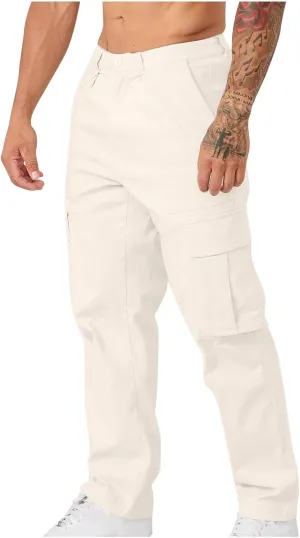 Men's Cargo Pants Casual Stretch Utility Work Button Pants Tapered Baggy Big and Tall Straight Leg Sweatpants